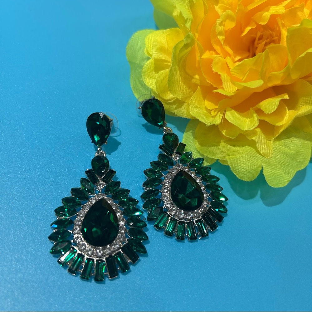 Green Statement Earrings Great for Wedding,Prom, Homecoming,Church, Competition